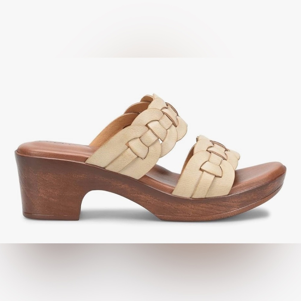 BOC- by born Jillian block heels, double strapped Cream Woven Mules